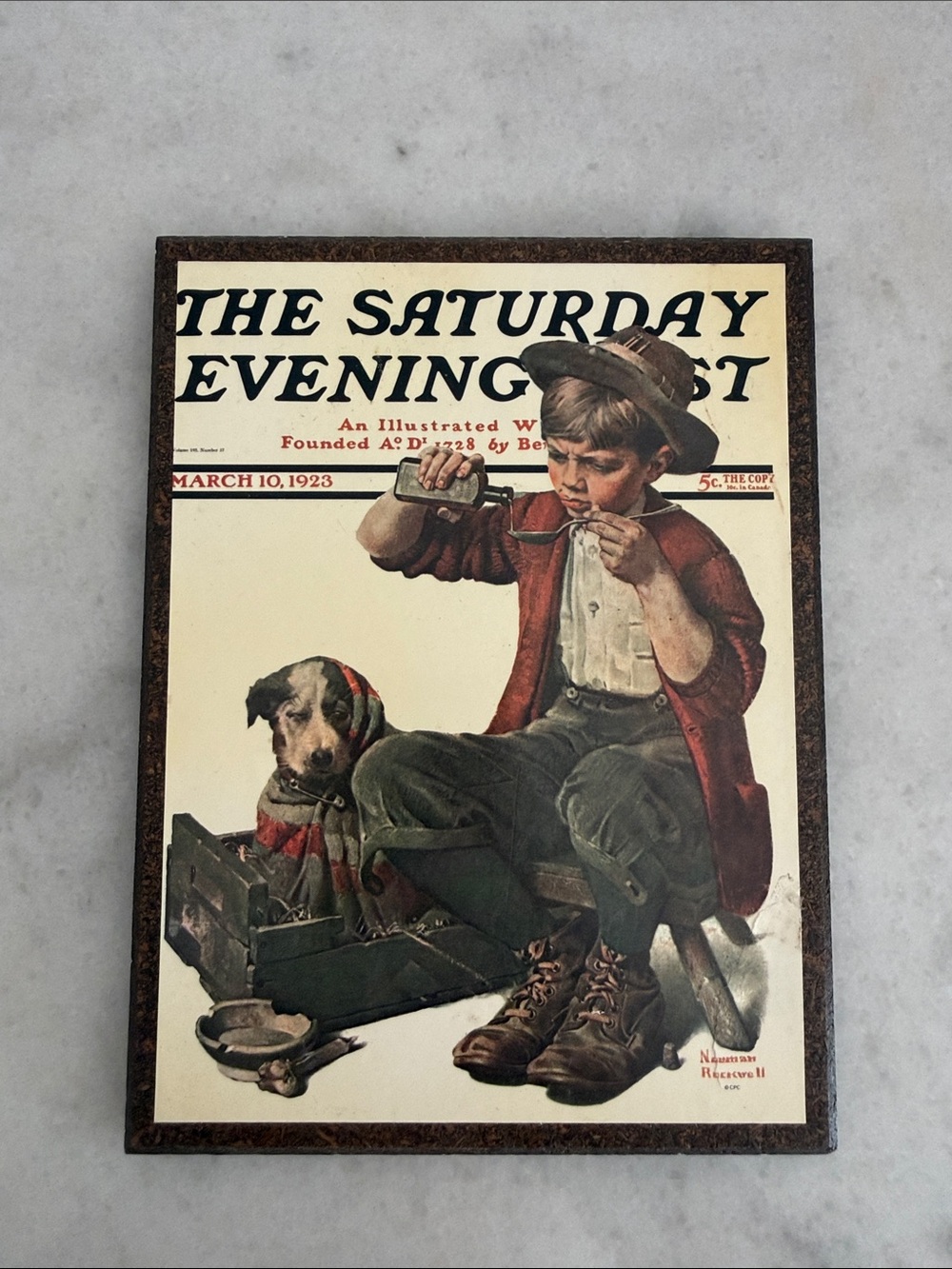 Vintage Norman Rockwell Sick Puppy wall plaque
